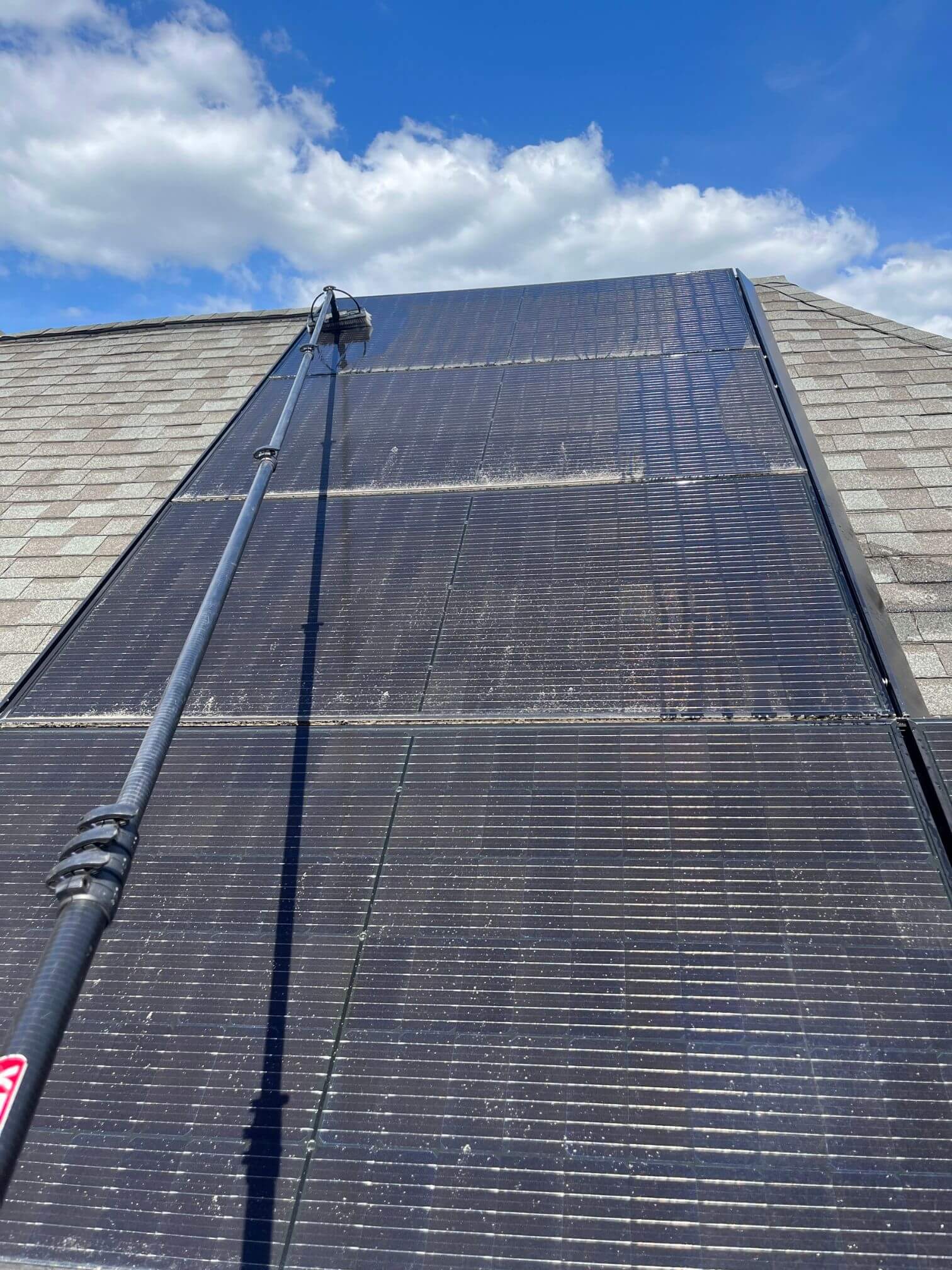Professional solar panel cleaning service with water-fed pole