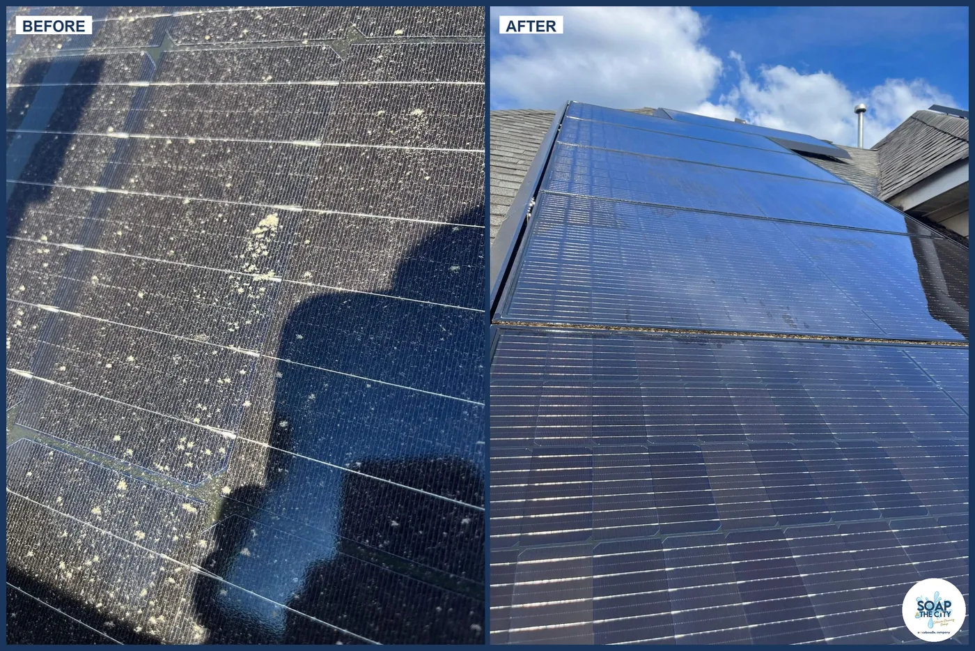 Solar panel cleaning before and after comparison
