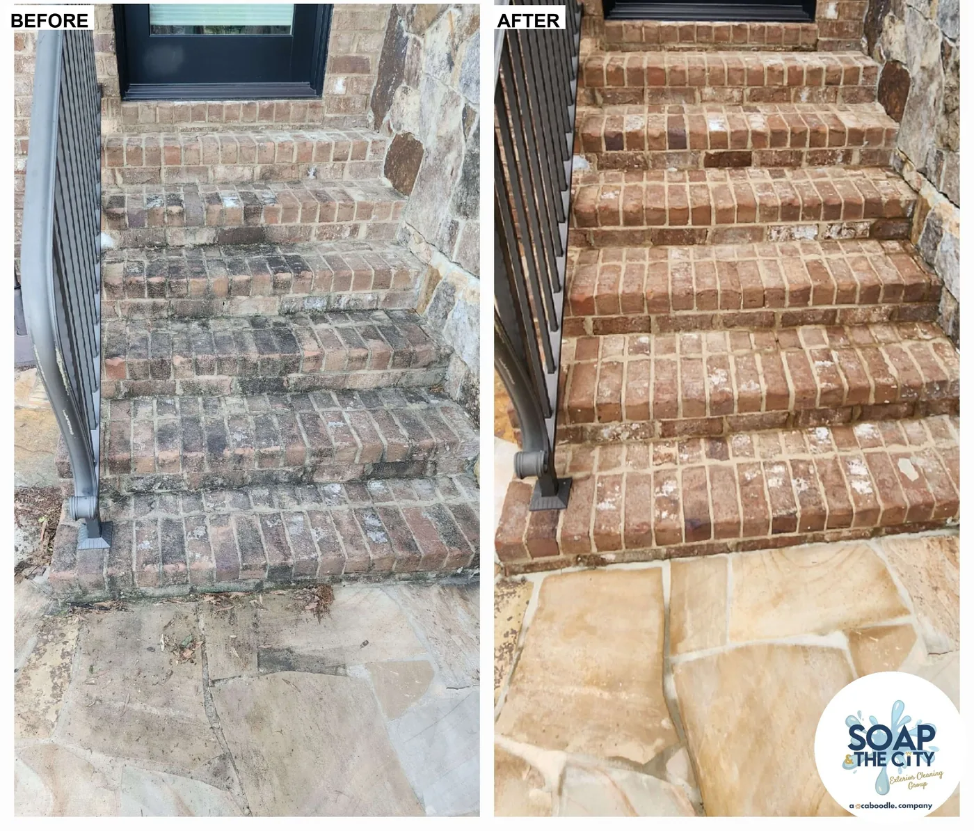 Brick stairs cleaning before and after in Cornelius